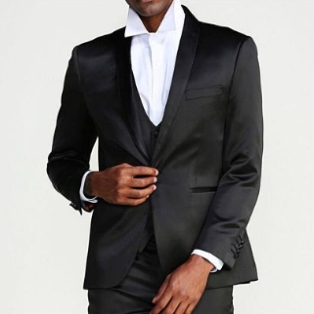 Tazio Slim Fit Sharkskin Jacket – Black, Size 38S